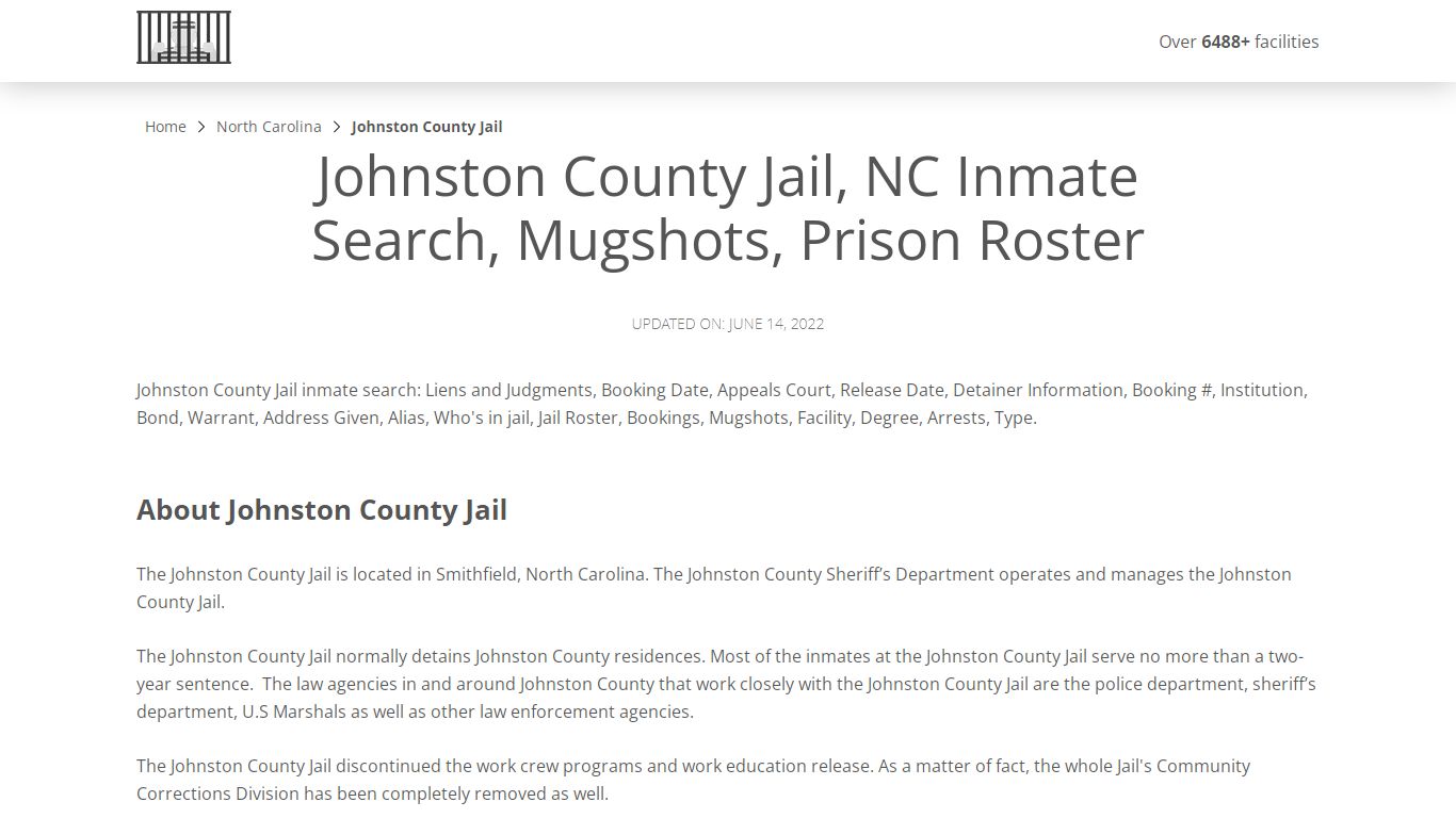 Johnston County Jail, NC Inmate Search, Mugshots, Prison ...