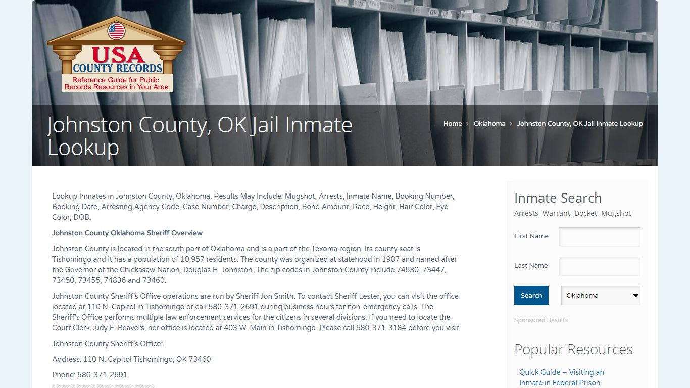 Johnston County, OK Jail Inmate Lookup | Name Search