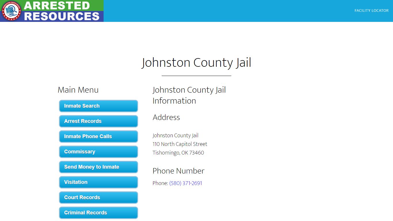 Johnston County Jail - Inmate Search - Tishomingo, OK